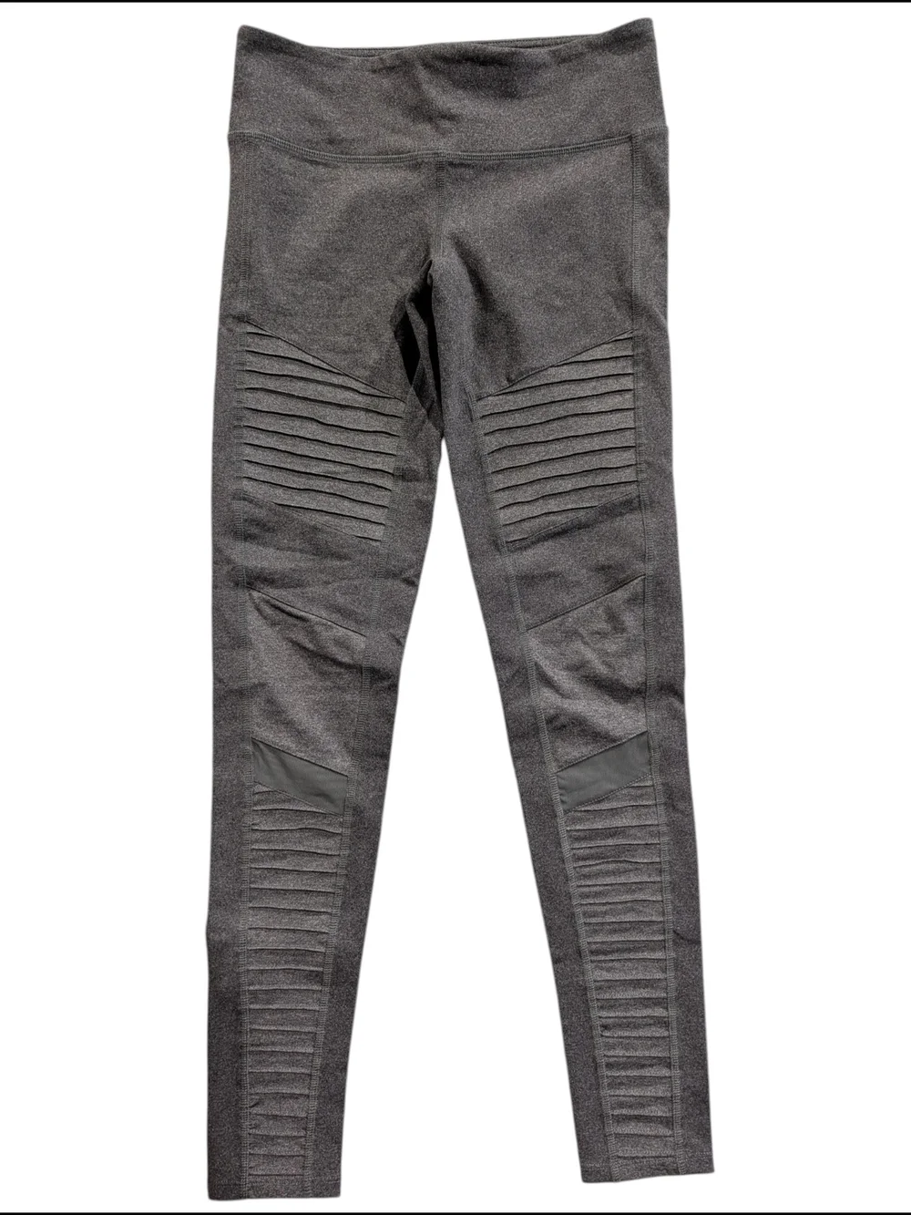 Alo Yoga Womens Medium M Gray Heather Moto Ribbed Mesh High Waist Leggings Yoga